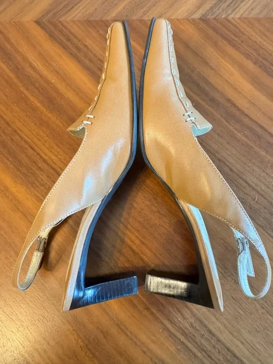 Franco Sarto Slingback Heels Tan Leather Square Toe Size 8 Chic - Picture 9 of 13